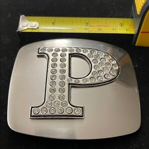 Metal Belt Buckle with Rhinestone P